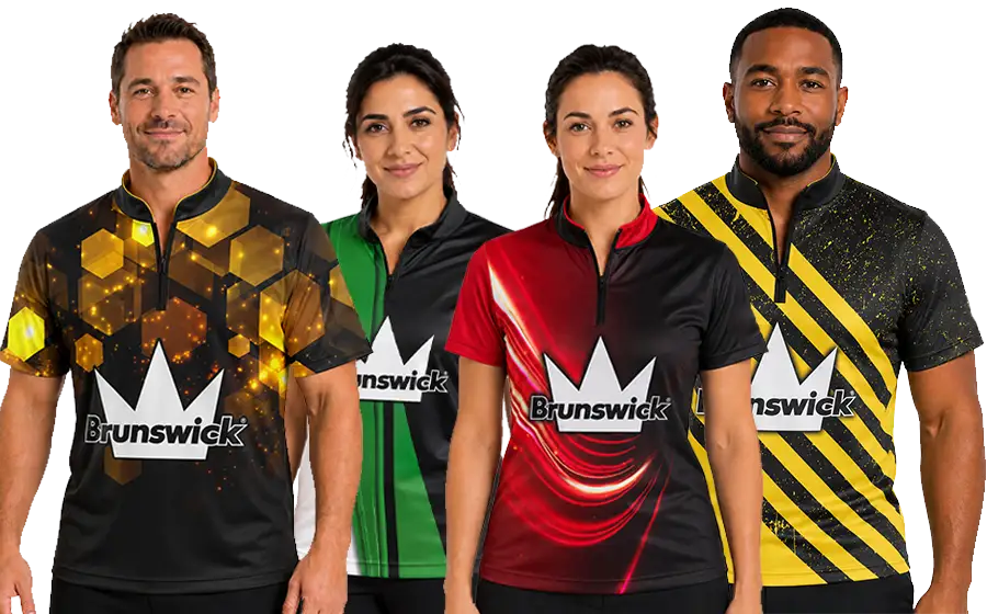 4 athletes wearing Mint Sportswear Brunswick Bowling Jerseys