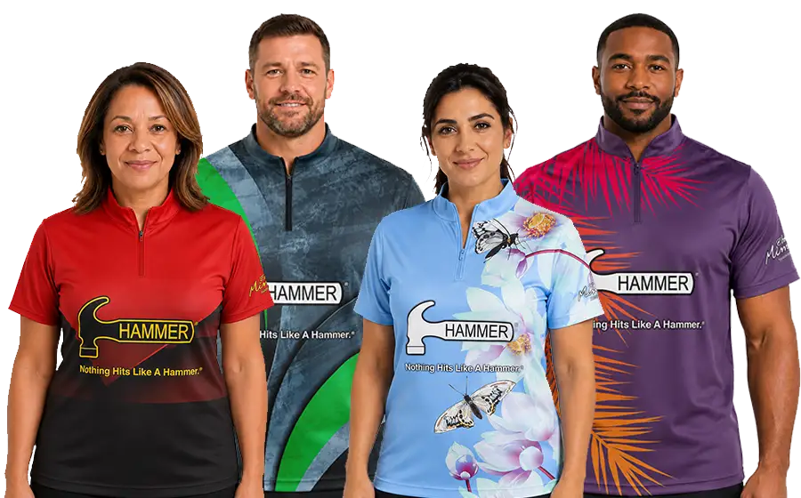 4 athletes wearing Mint Sportswear Hammer Bowling Jerseys