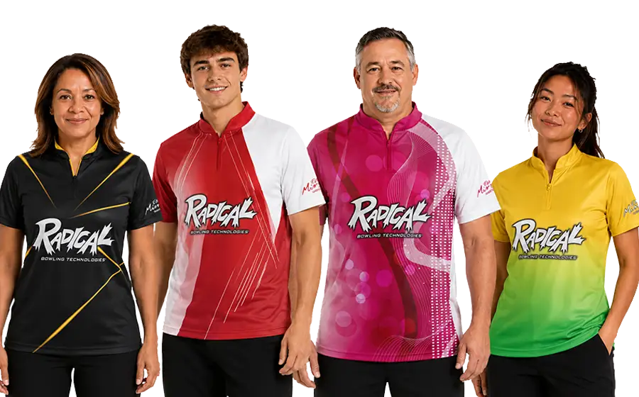 4 athletes wearing Mint Sportswear Radical Bowling Jerseys