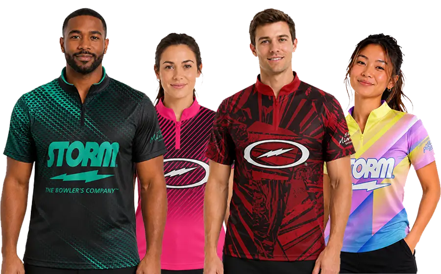 4 athletes wearing Mint Sportswear Storm Bowling Jerseys