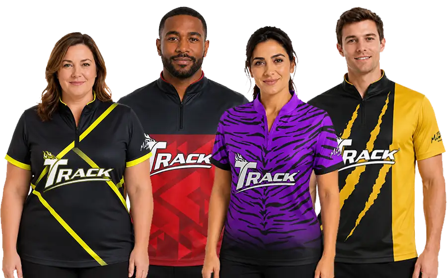 4 athletes wearing Mint Sportswear Track Bowling Jerseys